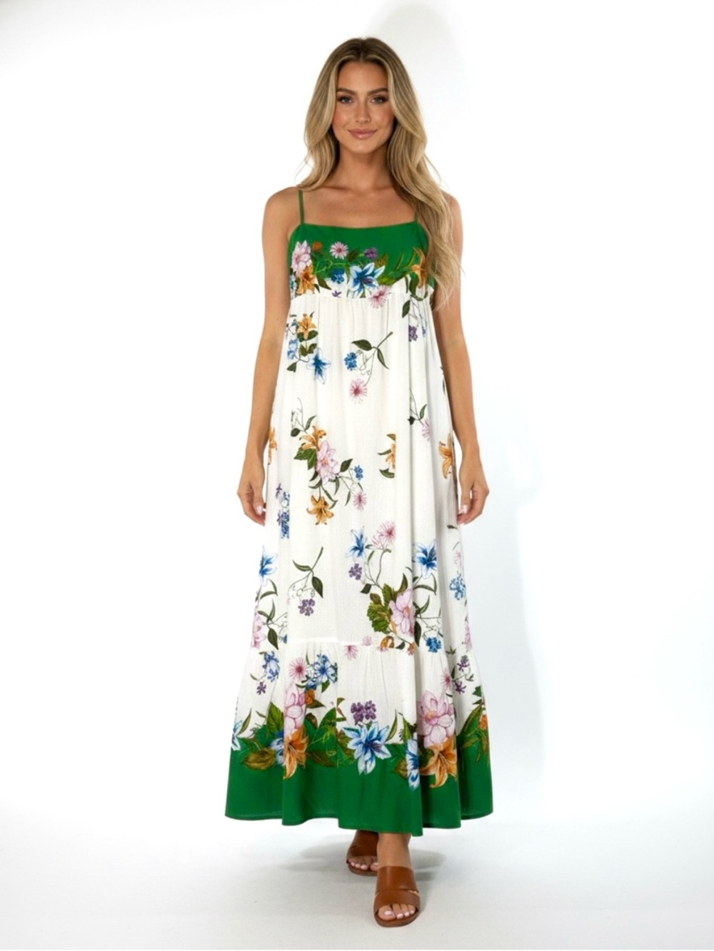 Rachel Zoe Green Floral Delicacy Sweet Bloom Dreamscape Maxi Dress XS (Farm Rio)